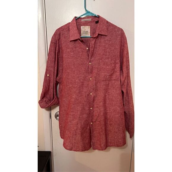 Tasso Elba Island Men's Linen Blend Long Sleeve Button Up Shirt Red Size Large - Picture 3 of 9